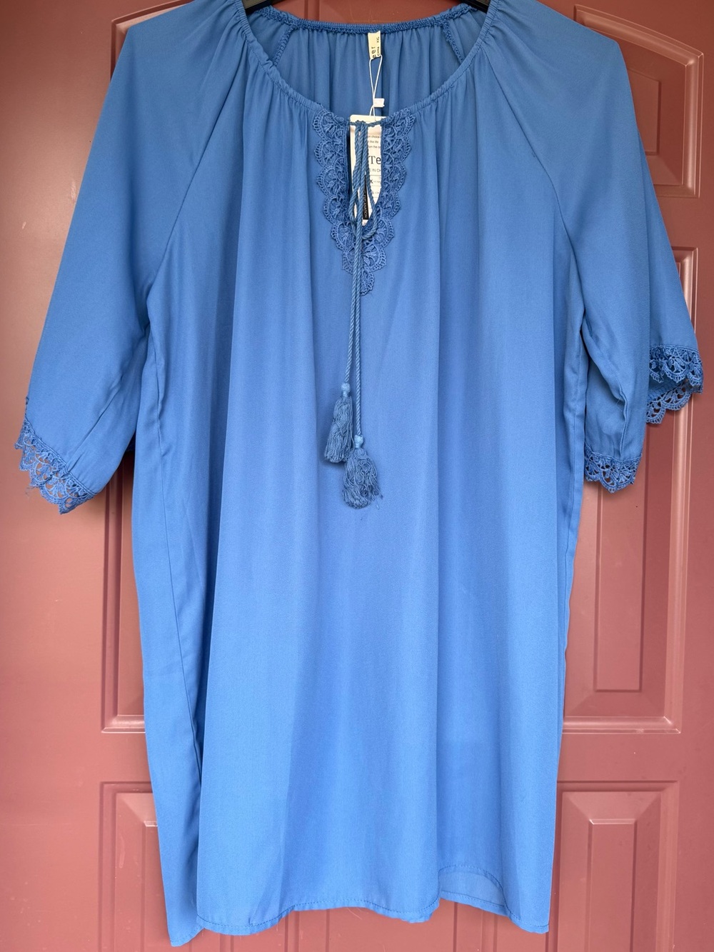 Women’s Blue Tassel Peasant Top